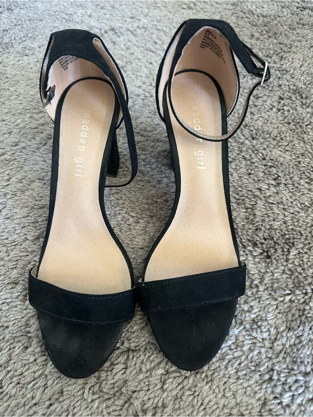 Madden Girl Black Open-Toe Ankle-Strap Block Heels